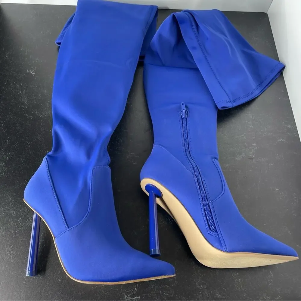 Steve Madden Vivee Womens Sequin Evening Over-The-Knee Boots Blue Sz 7